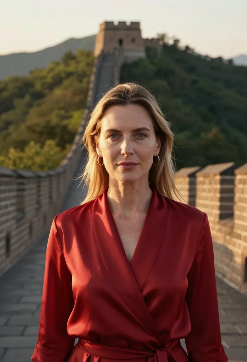 AI great wall sample — portrait of a woman, head-and-shoulders portrait of a Wester