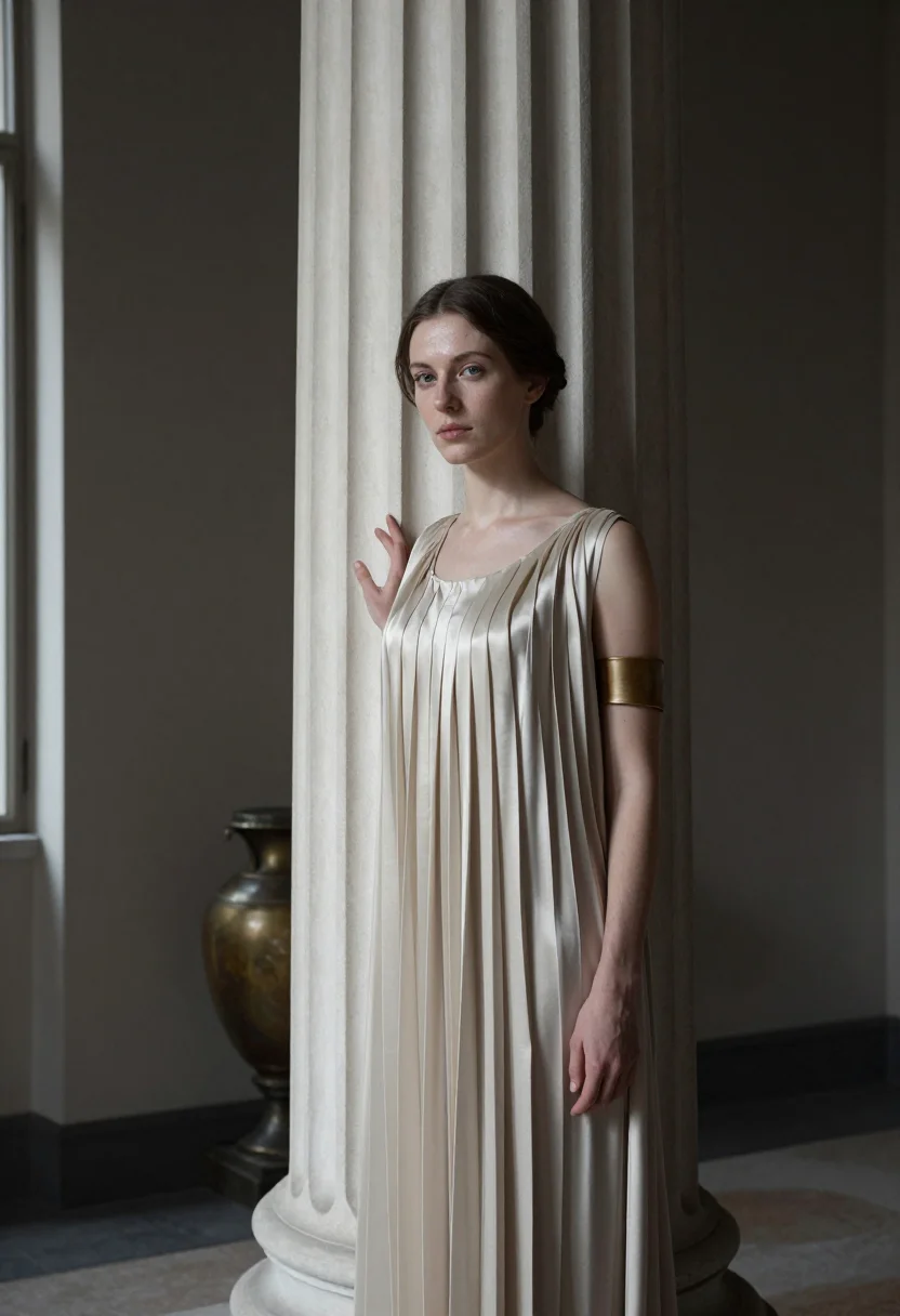 AI gres drape sample — portrait of a woman, three-quarter-length portrait of a West