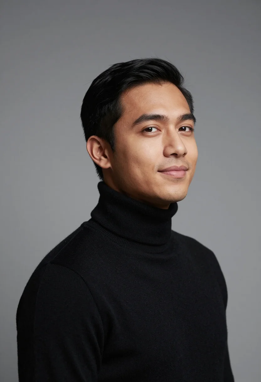 AI grey seamless headshot sample — a slightly wider head-and-shoulders frame of a man in his la