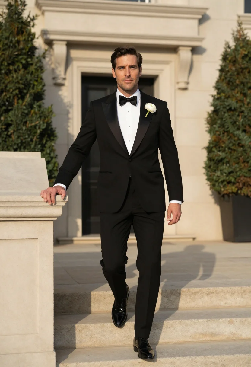 AI groom tux sample — portrait of a man, full-length portrait of an American man w