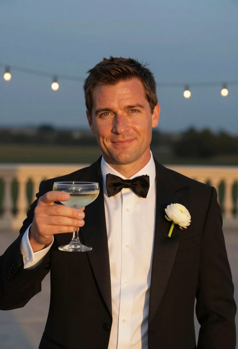 AI groom tux sample — portrait of a man, chest-up portrait of an American man with