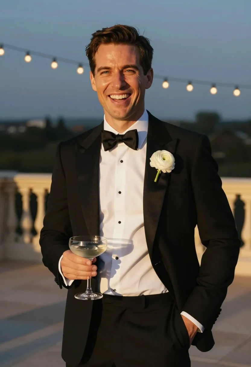 AI groom tux sample — portrait of a man, half-length portrait of an American man w