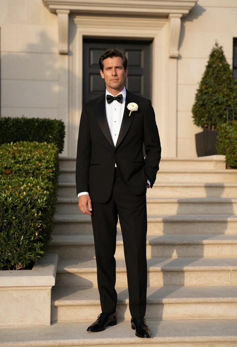 AI groom tux sample — portrait of a man, full-length portrait of an American man w
