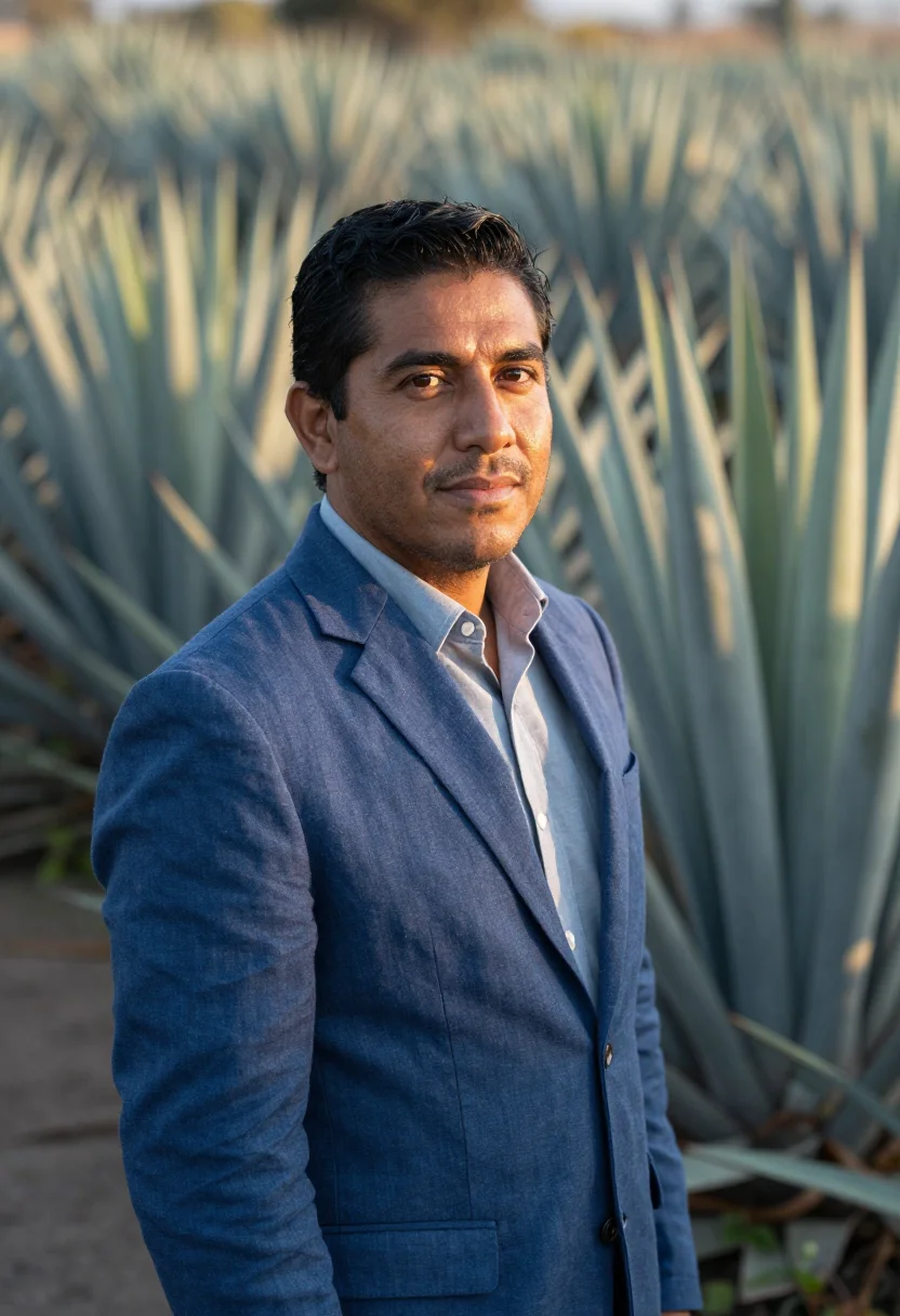 AI guadalajara tequila director agave blue sample — portrait of a man, a Mexican distillery director in his late