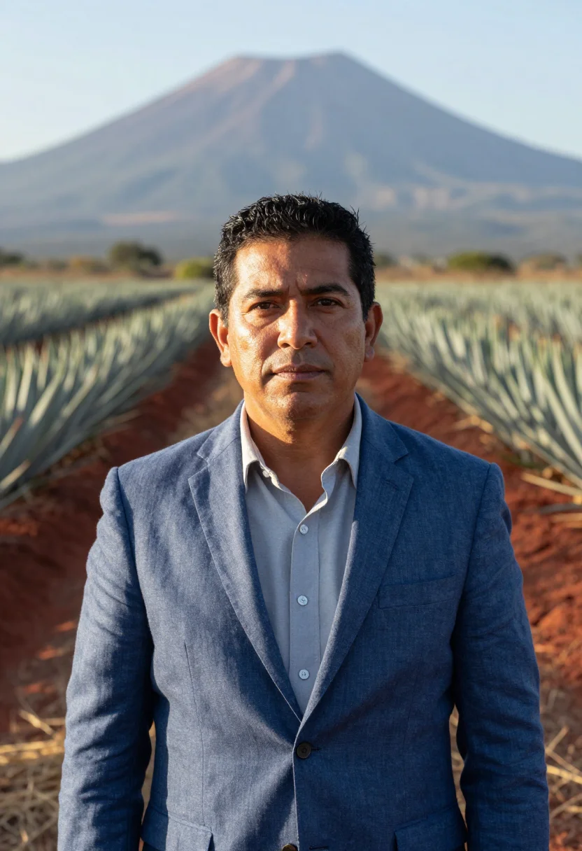 AI guadalajara tequila director agave blue sample — portrait of a man, a Mexican distillery director in his earl