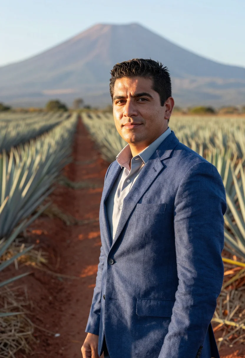 AI guadalajara tequila director agave blue sample — portrait of a man, a Mexican distillery director in his late