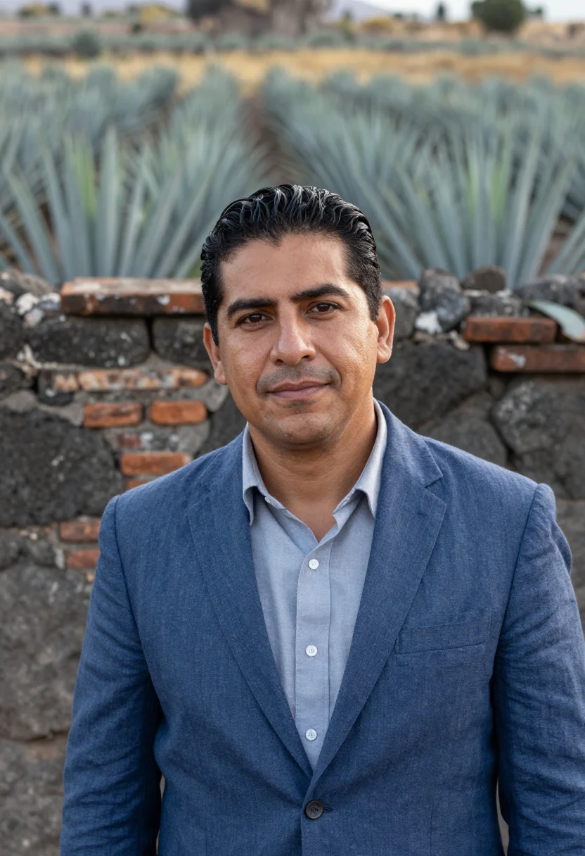 AI guadalajara tequila director agave blue sample — portrait of a man, a Mexican distillery director in his earl