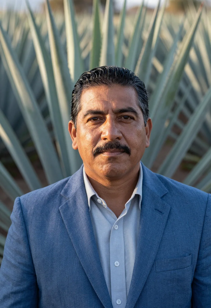 AI guadalajara tequila director agave blue sample — portrait of a man, a Mexican distillery director in his late