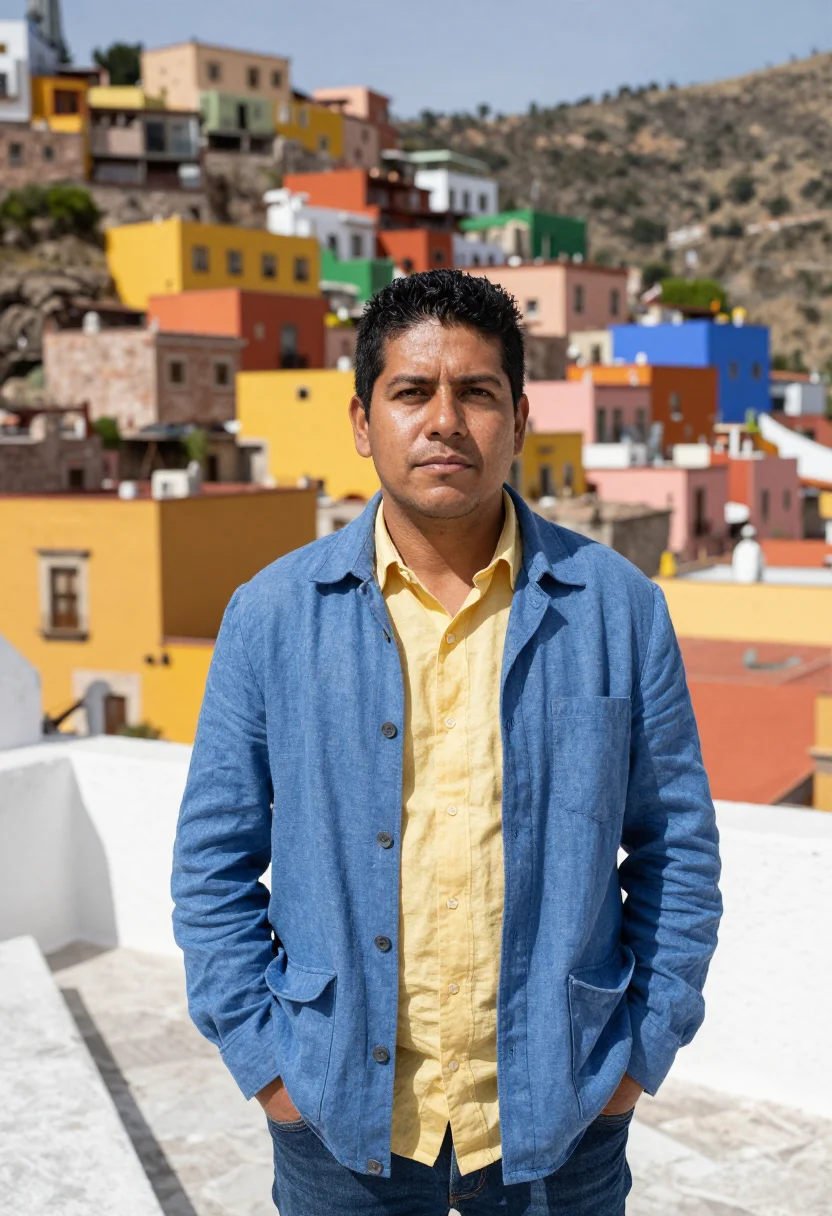 AI guanajuato engineer painted hillside palette sample — portrait of a man, a Mexican mining engineer in his late thi