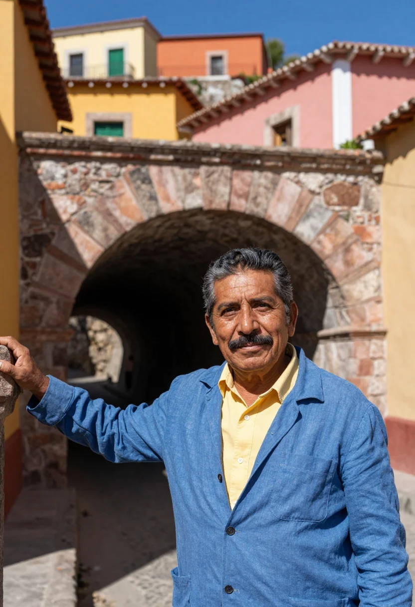 AI guanajuato engineer painted hillside palette sample — portrait of a man, a Mexican mining engineer in his late for