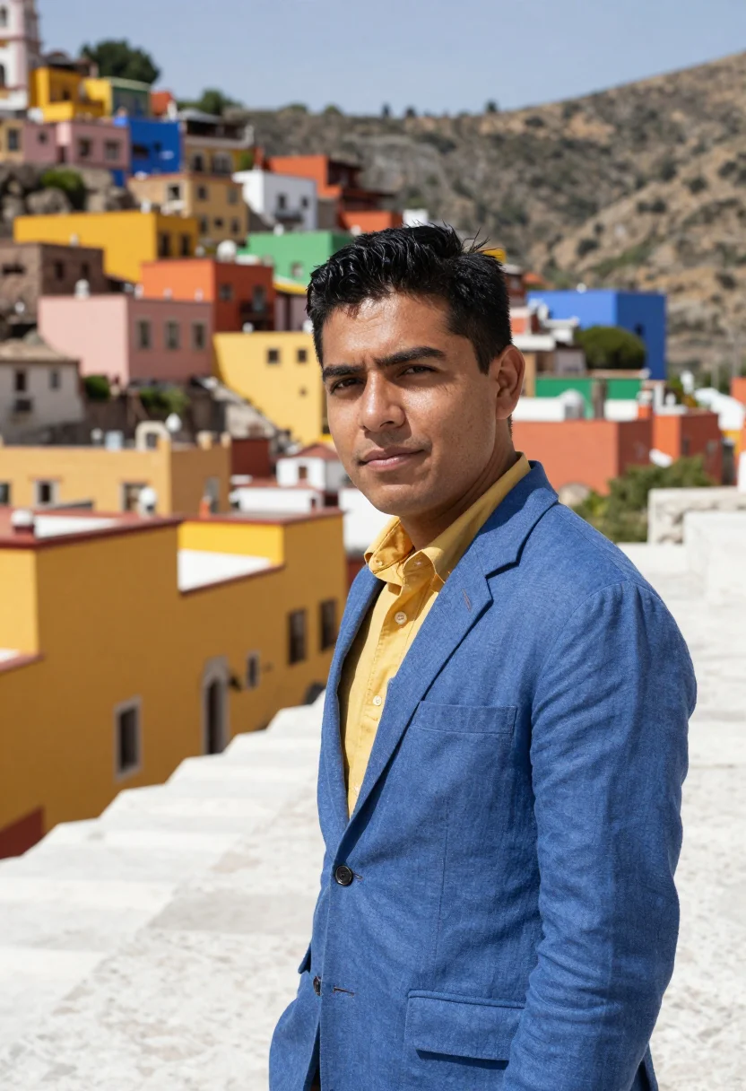 AI guanajuato engineer painted hillside palette sample — portrait of a man, a Mexican mining engineer in his late twe