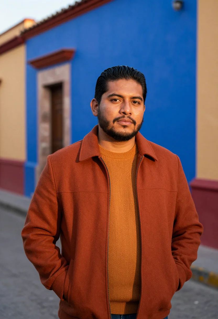 AI guanajuato palette sample — portrait of a man, framed half-length from the waist up, the