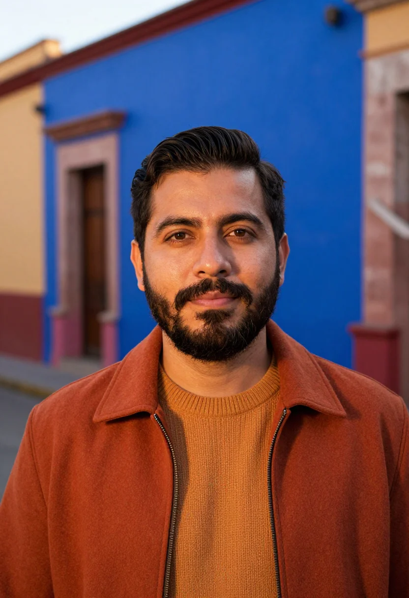 AI guanajuato palette sample — portrait of a man, framed tight, head and shoulders, the bod