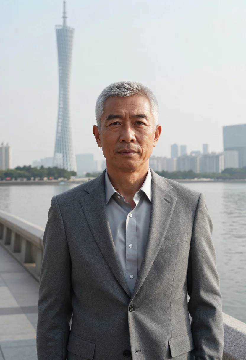 AI guangzhou trade executive pearl river silver sample — portrait of a man, a trade executive in his early sixties of