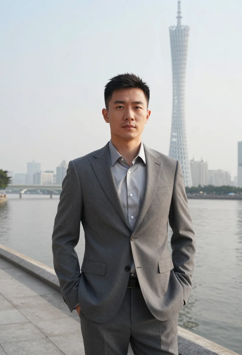 AI guangzhou trade executive pearl river silver sample — portrait of a man, a trade executive in his mid-forties of H