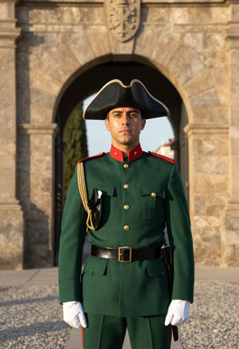 AI guardia civil tricornio sample — portrait of a man, three-quarter-length portrait of a Spanis