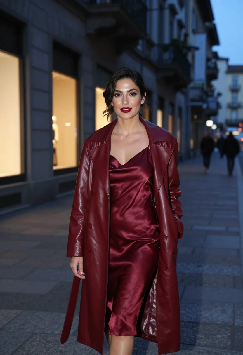 AI gucci ancora oxblood via montenapoleone sample — fashion portrait, a woman in her early thirties of Neapolita