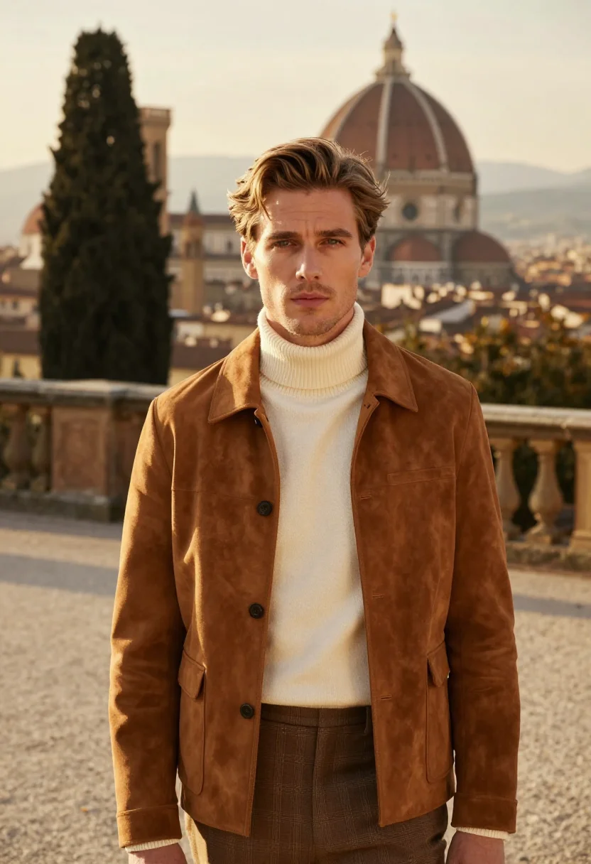 AI gucci giardino firenze horsebit loafer cognac men sample — fashion portrait, a man in his early forties of English desc