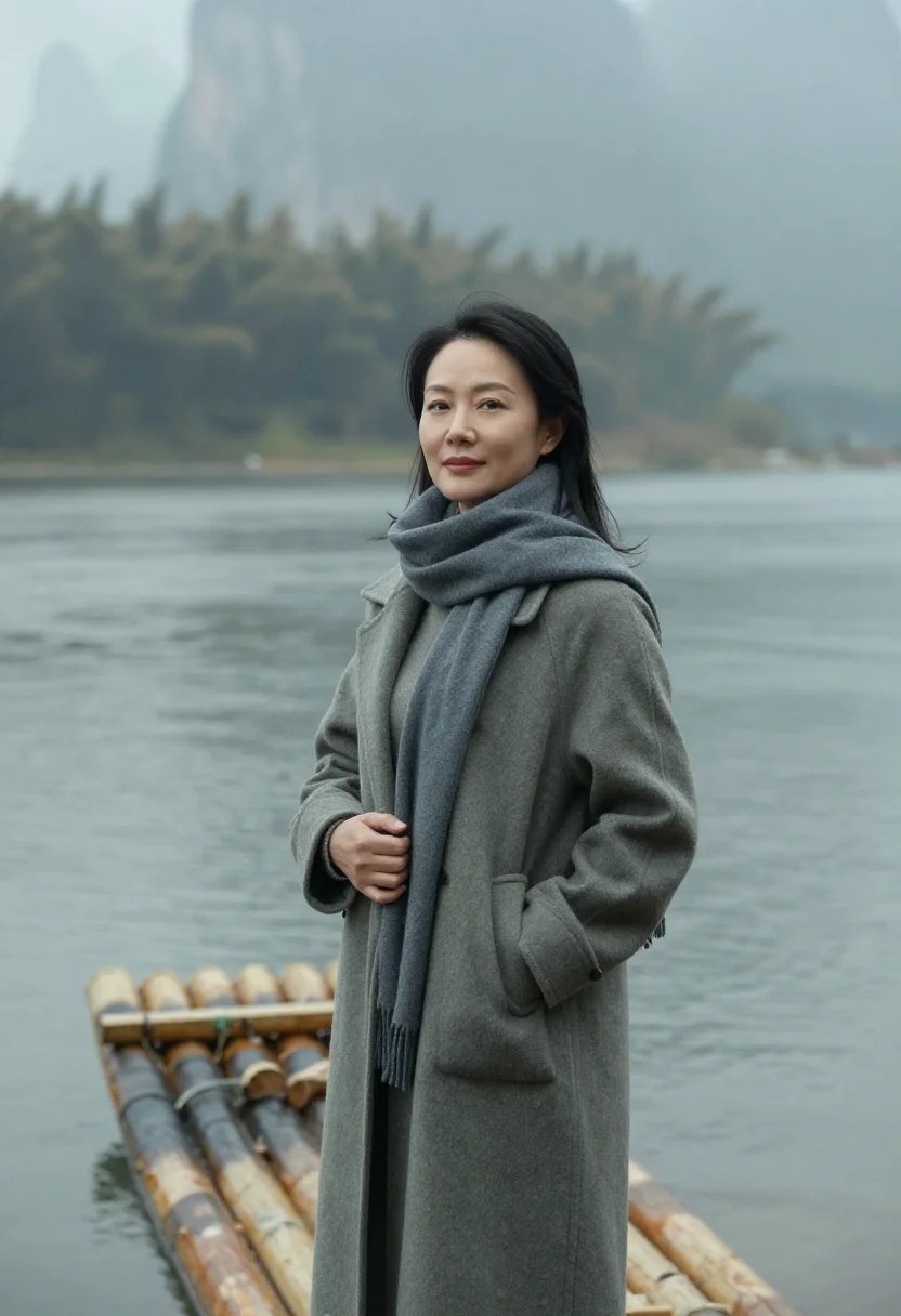 AI guilin karst november mist sample — portrait of a woman, framed half-length from the waist up, t
