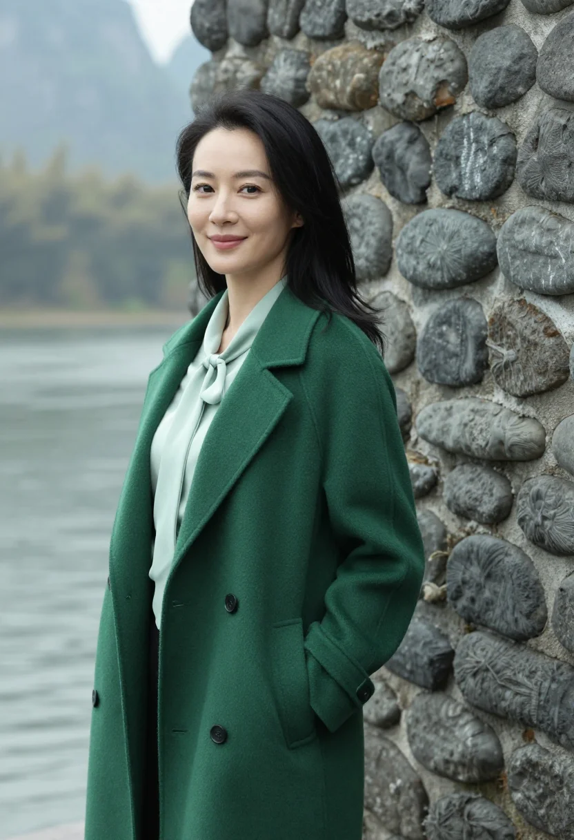 AI guilin resort director ink green mist sample — portrait of a woman, a resort director, a Han Chinese woman
