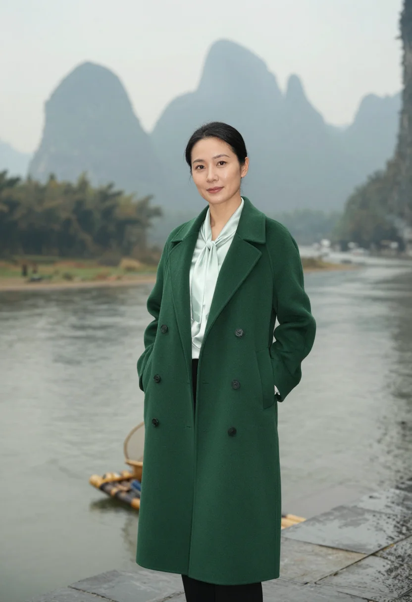 AI guilin resort director ink green mist sample — portrait of a woman, a resort director in her late thirties