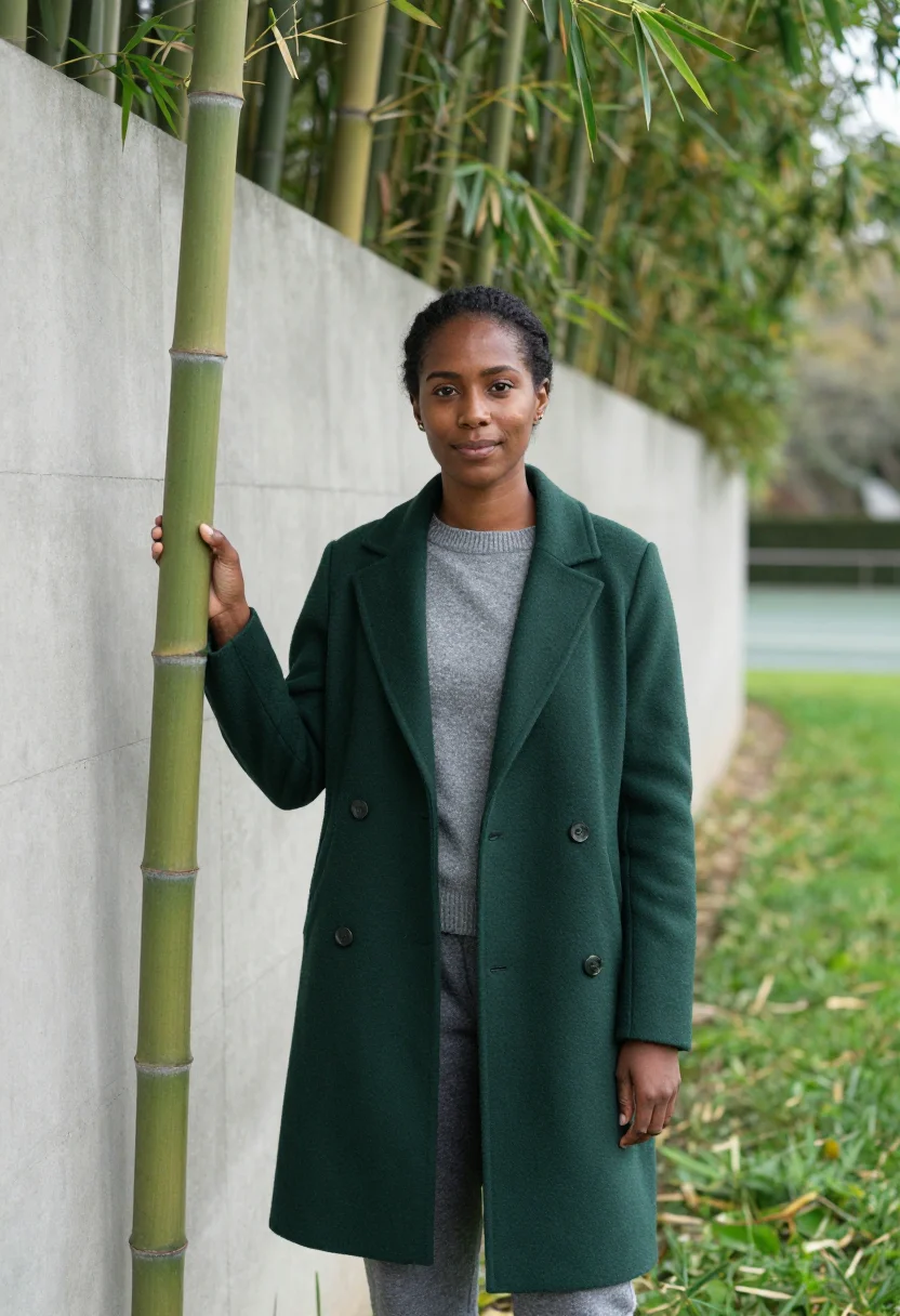 AI gulbenkian curator concrete garden green sample — portrait of a woman, of Cape Verdean and Portuguese descent,