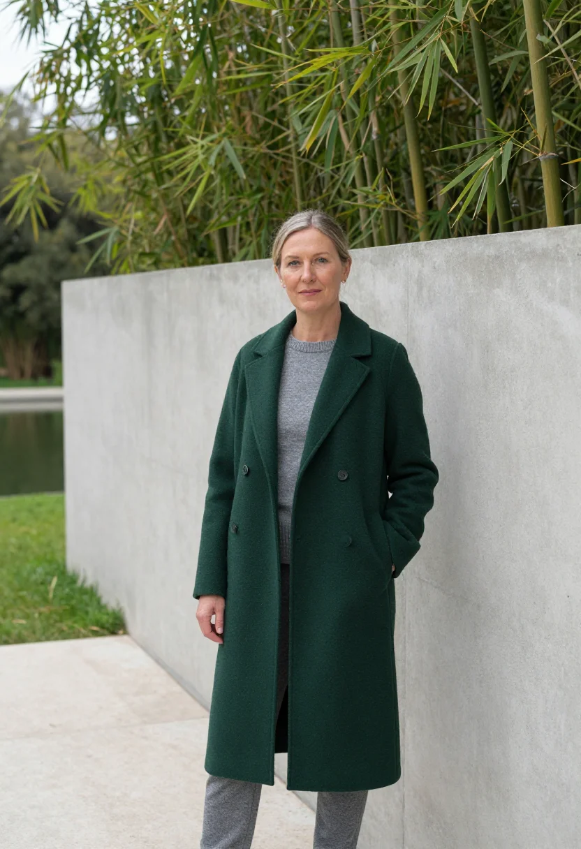 AI gulbenkian curator concrete garden green sample — portrait of a woman, of Northern European descent, in her ea