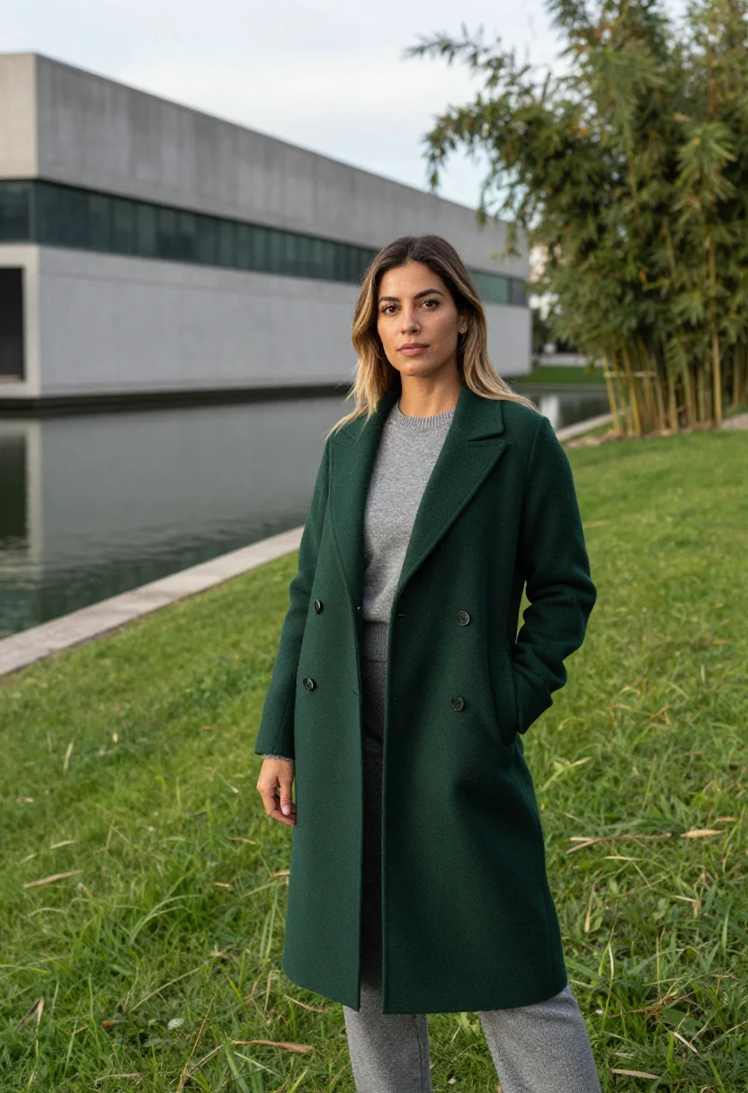 AI gulbenkian curator concrete garden green sample — portrait of a woman, of Spanish descent, in her late thirtie