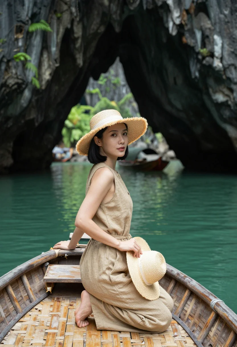 AI ha long bay sample — portrait of a woman, three-quarter-length portrait of an Eas