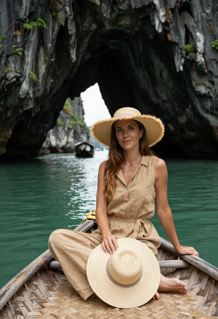 AI ha long bay sample — portrait of a woman, seated half-length portrait of a Wester
