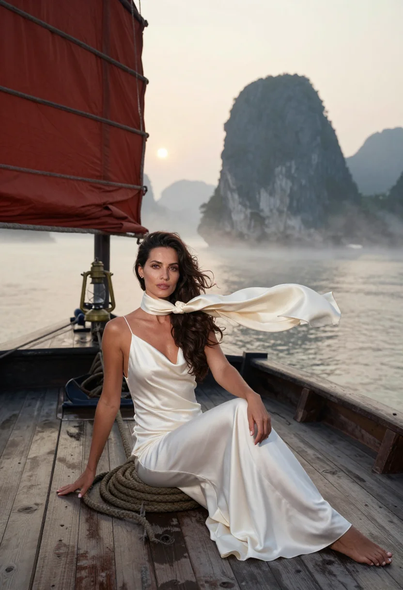 AI ha long bay sample — portrait of a woman, seated three-quarter portrait of a Sout