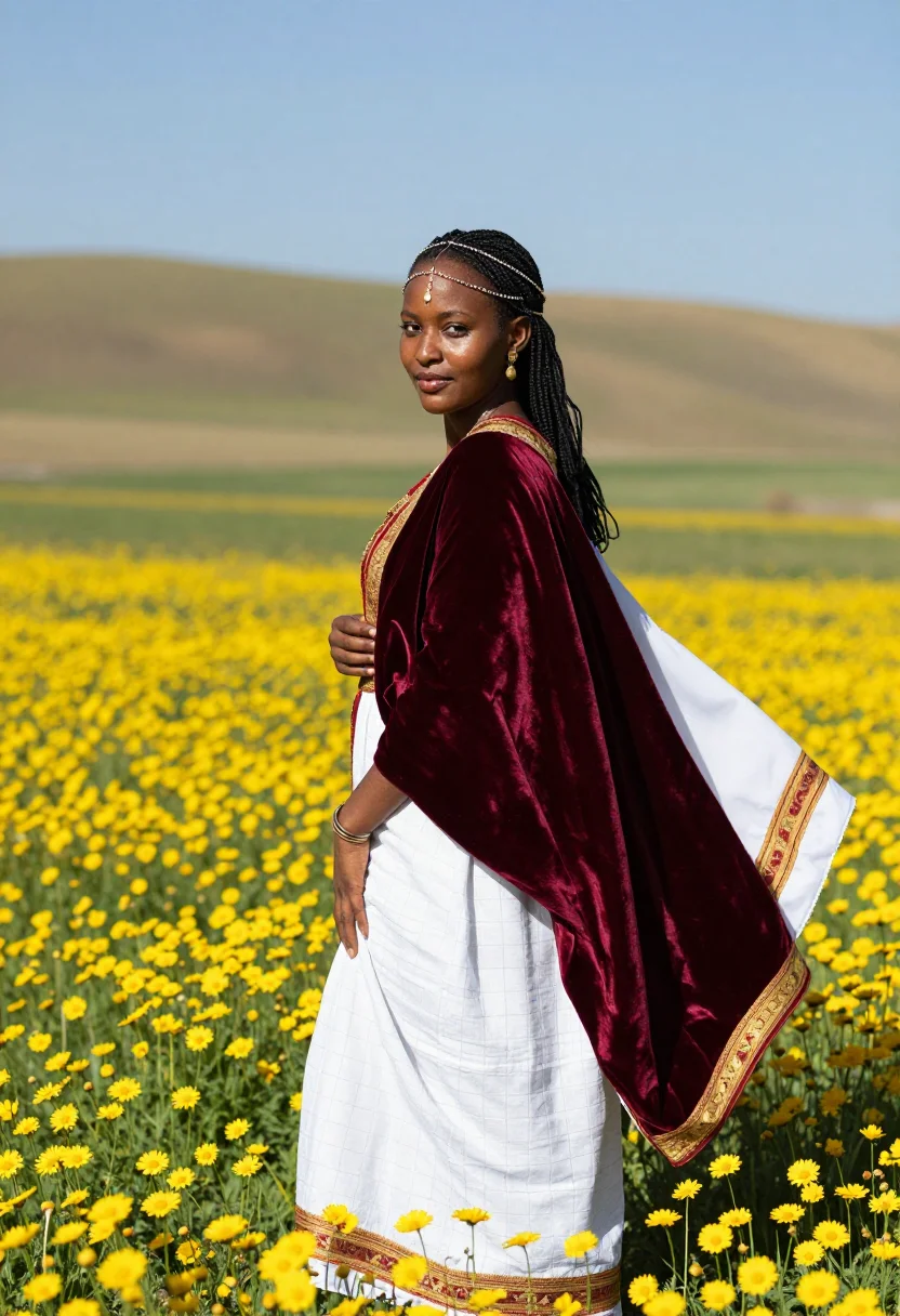 AI habesha bride sample — portrait of a woman, three-quarter-length portrait of a youn