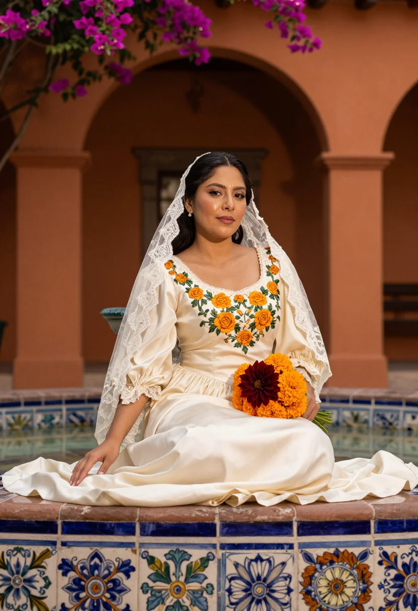 AI hacienda bride sample — portrait of a woman, full-length portrait of a Mexican woman