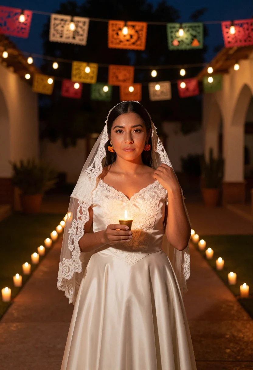 AI hacienda bride sample — portrait of a woman, waist-up portrait of a Mexican woman wi