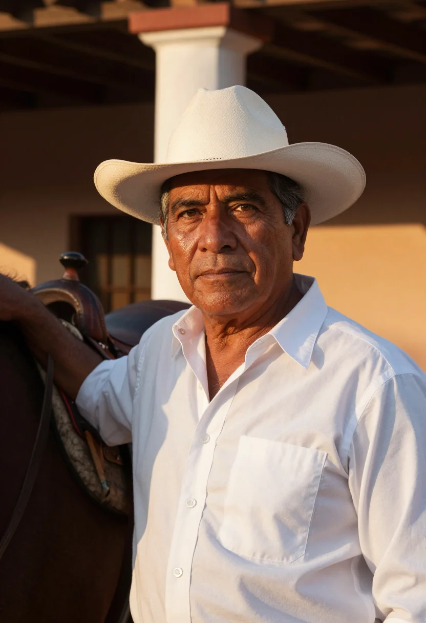 AI hacienda patron sample — portrait of a man, close chest-up portrait of a Mexican man