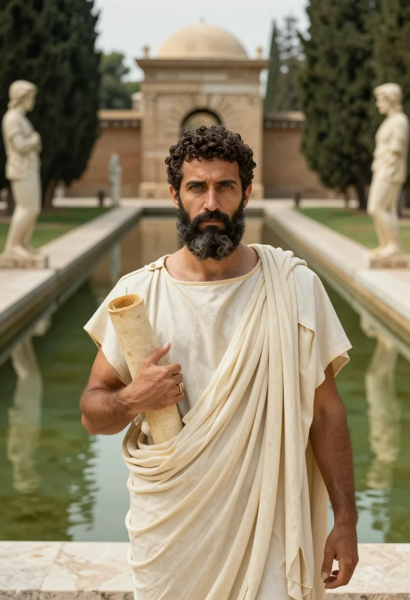 AI hadrian sample — portrait of a man, chest-up portrait of a Mediterranean man