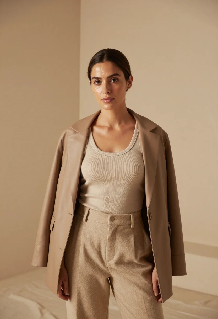 AI hailey bieber rhode glazed beige studio sample — portrait of a woman, a Spanish woman in her late twenties wi