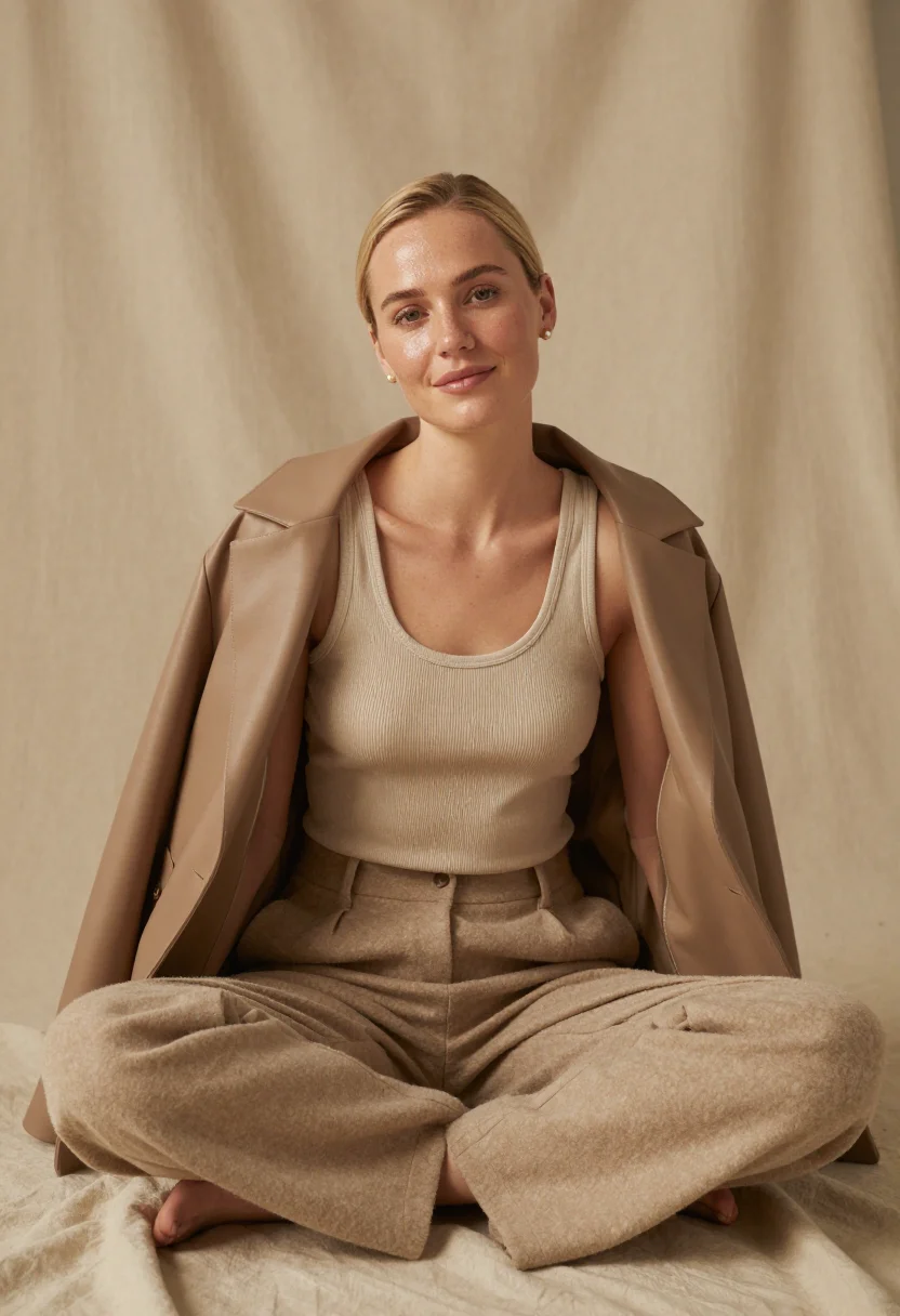AI hailey bieber rhode glazed beige studio sample — portrait of a woman, a Dutch woman in her late twenties with