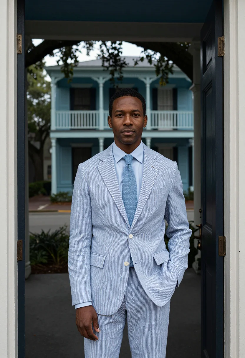 AI haint blue seersucker lawyer sample — portrait of a man, half-length portrait of an African-Americ