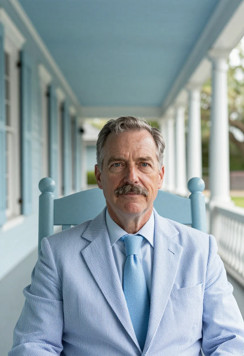 AI haint blue seersucker lawyer sample — portrait of a man, head-and-shoulders portrait of a Western-