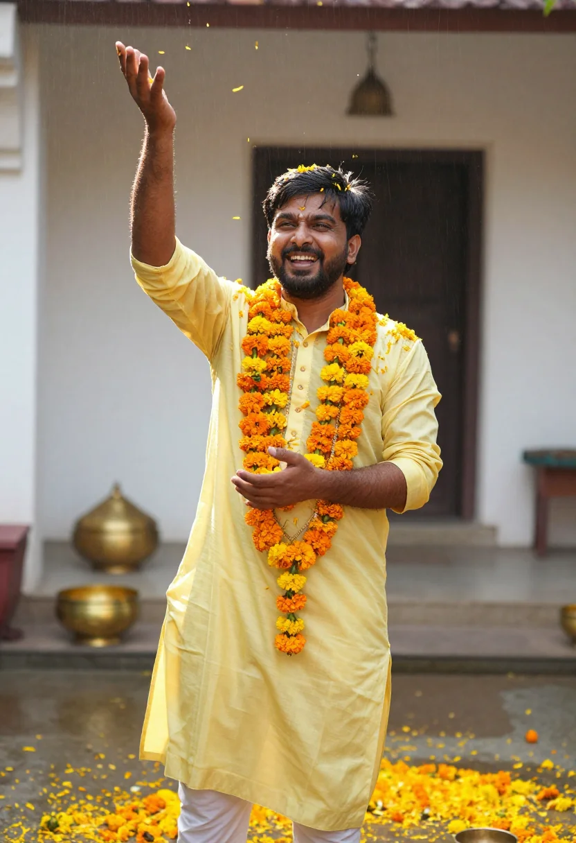 AI haldi groom sample — portrait of a man, full-length portrait of an Indian man wit