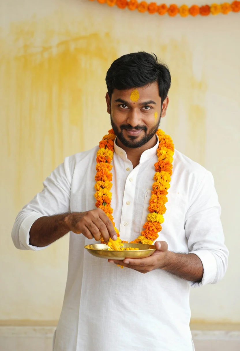 AI haldi groom sample — portrait of a man, half-length portrait of an Indian man wit