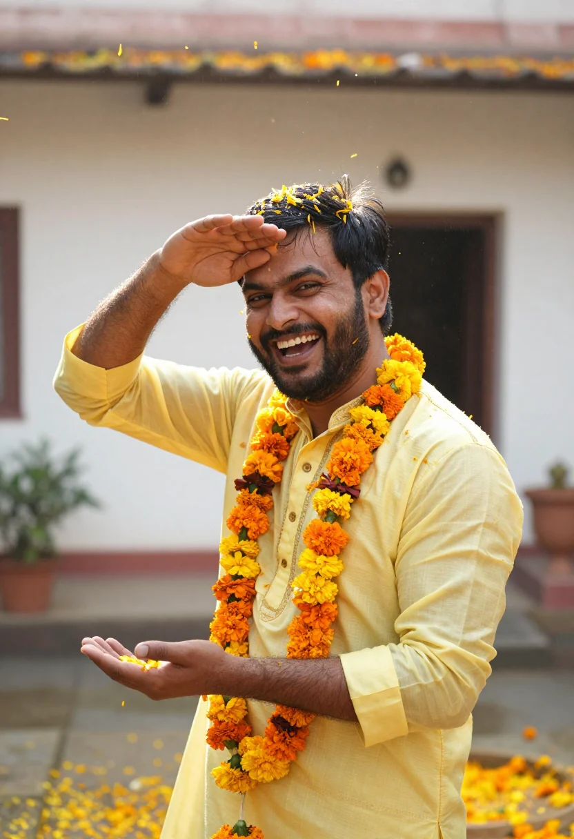 AI haldi groom sample — portrait of a man, half-length portrait of an Indian man wit