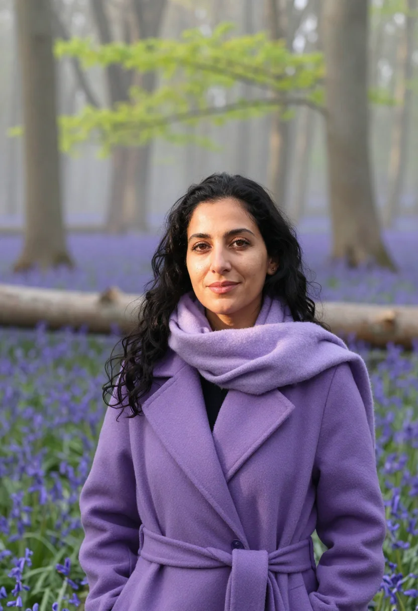AI hallerbos bluebell forest april violet sample — portrait of a woman, a Moroccan-Belgian traveller in her lat