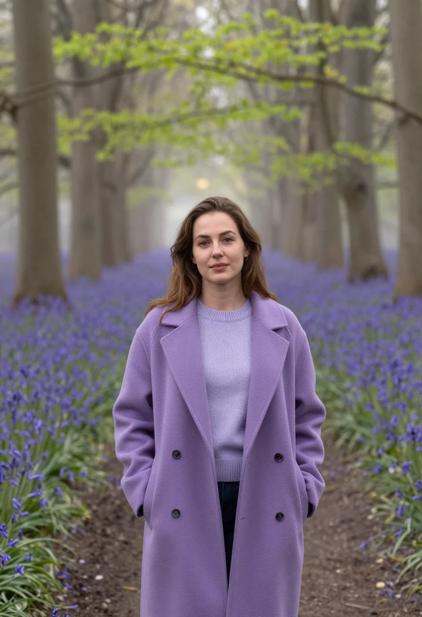 AI hallerbos bluebell forest april violet sample — portrait of a woman, a French traveller in her early thirtie