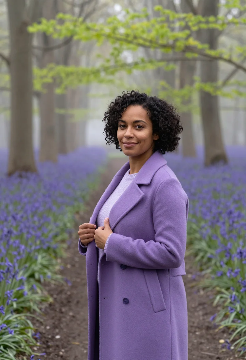 AI hallerbos bluebell forest april violet sample — portrait of a woman, a traveller in her early forties with d