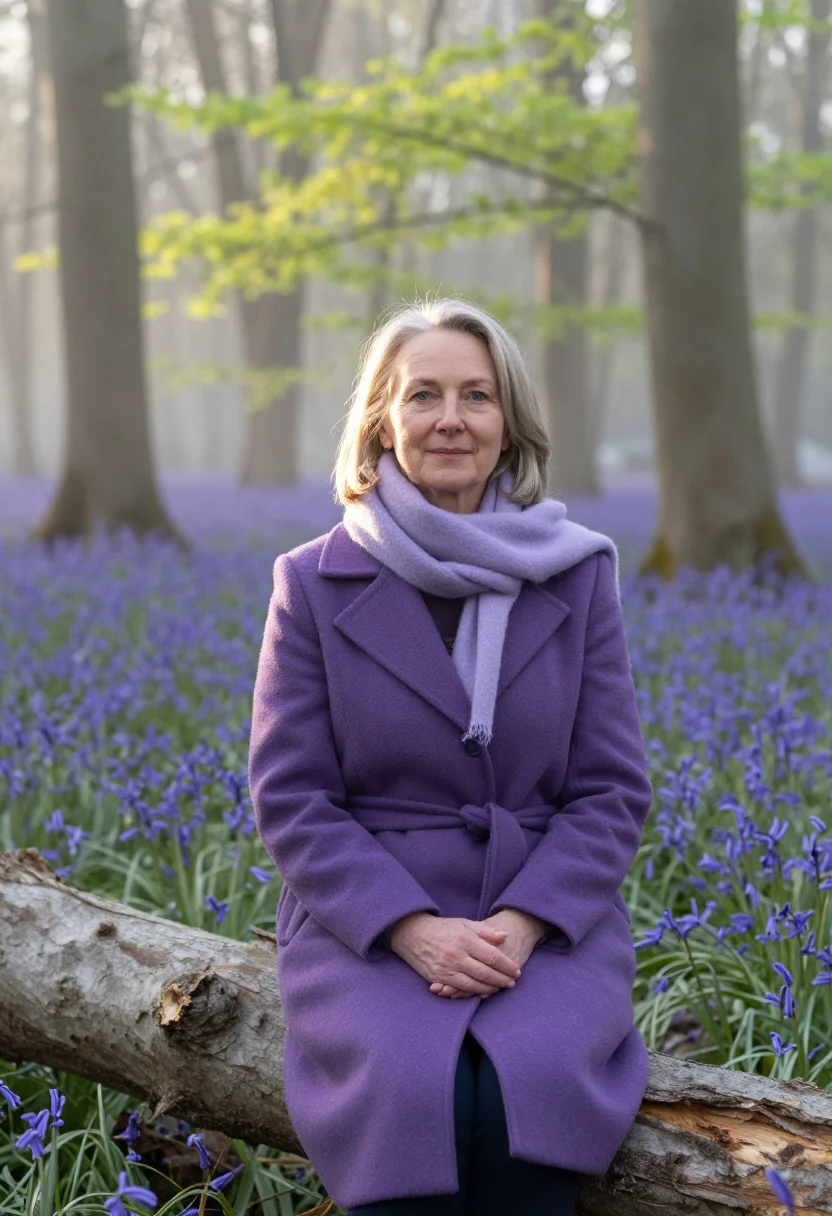 AI hallerbos bluebell forest april violet sample — portrait of a woman, a traveller in her early fifties with f