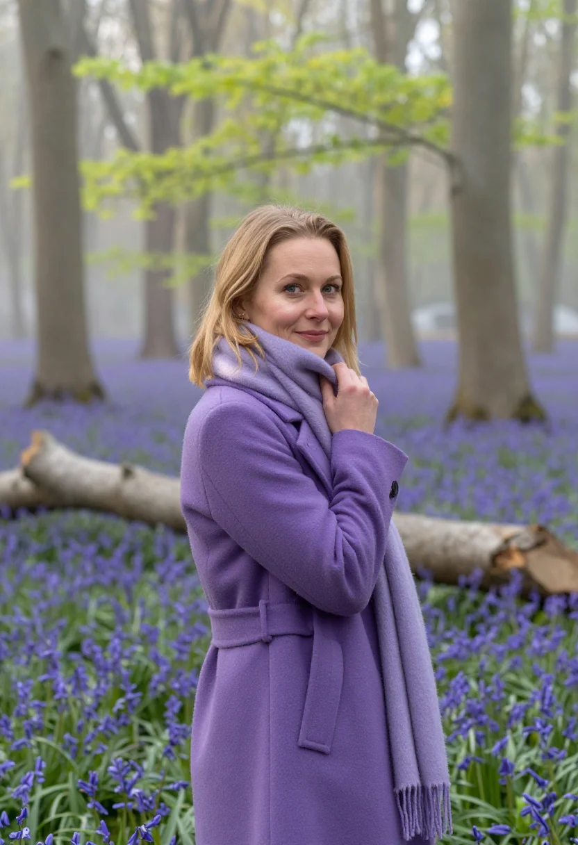 AI hallerbos bluebell forest april violet sample — portrait of a woman, a traveller in her mid-thirties with ro
