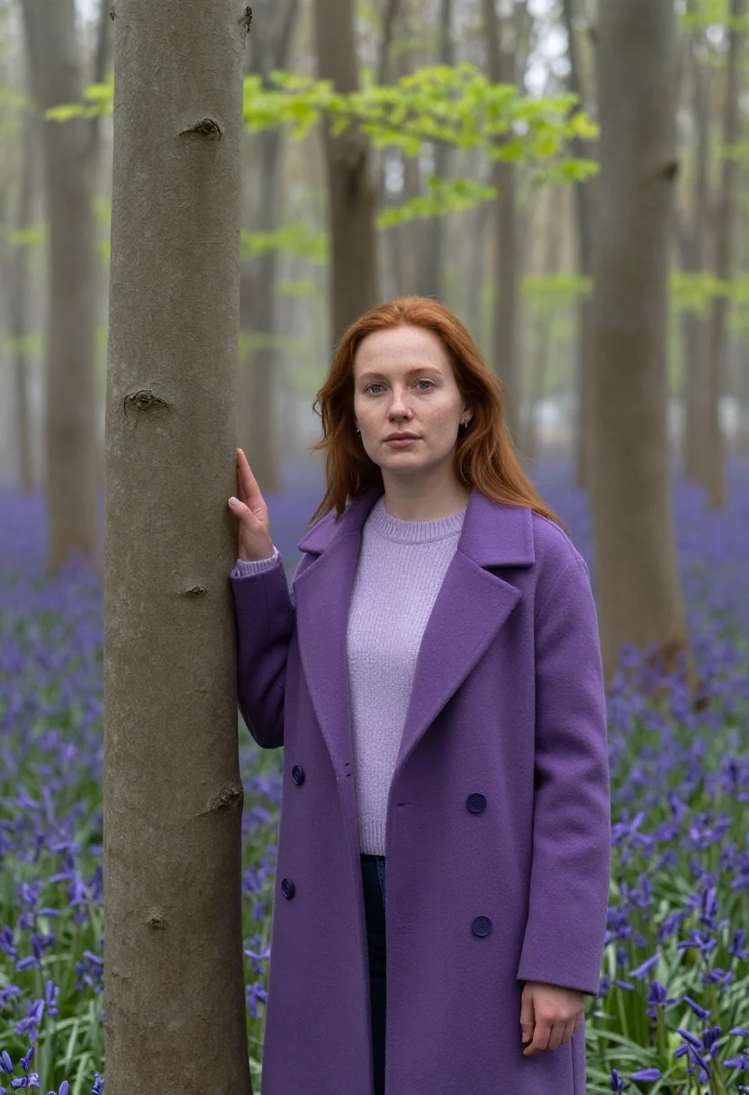 AI hallerbos bluebell forest april violet sample — portrait of a woman, a traveller in her mid-twenties with pa