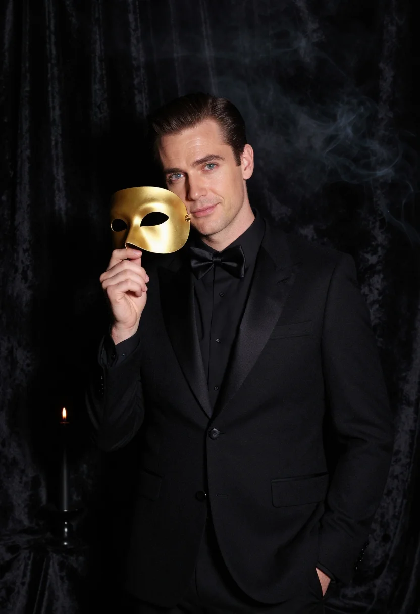 AI halloween cocktail black gold sample — portrait of a man, half-length portrait of a British man in